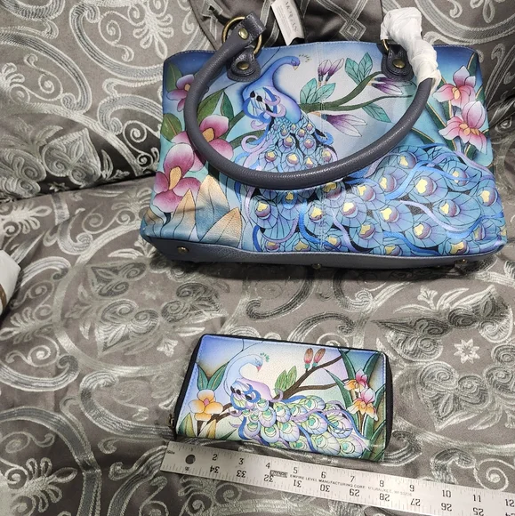 Anuschka Midnight Peacock Purse And WalletHandpainted Genuine Leather
